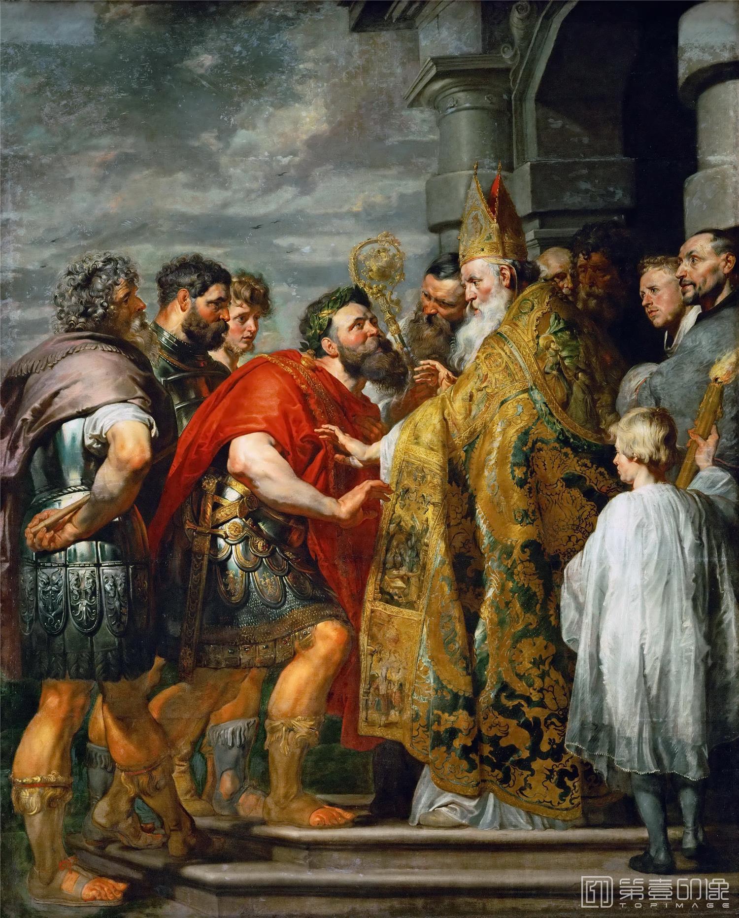 油画-奥地利维也纳艺术史博物馆-Peter Paul Rubens Saint Ambrosius and Emperor Theodosius-657